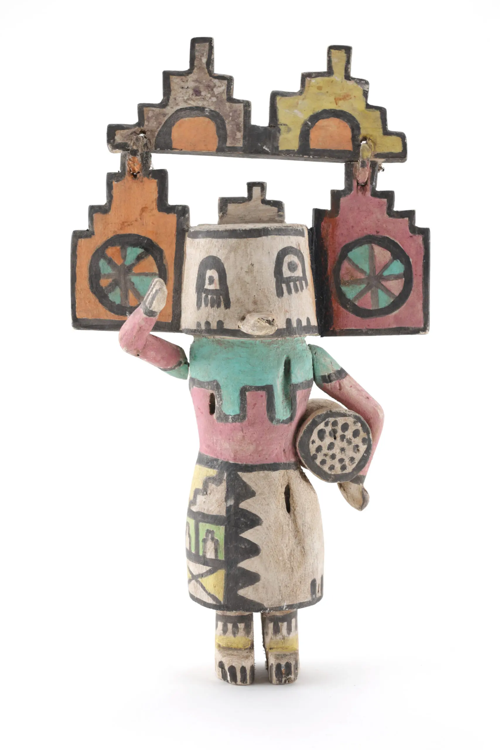Hopi kachina Sio Salako Mana met trommel – Arizona, Verenigde Staten – detailfoto