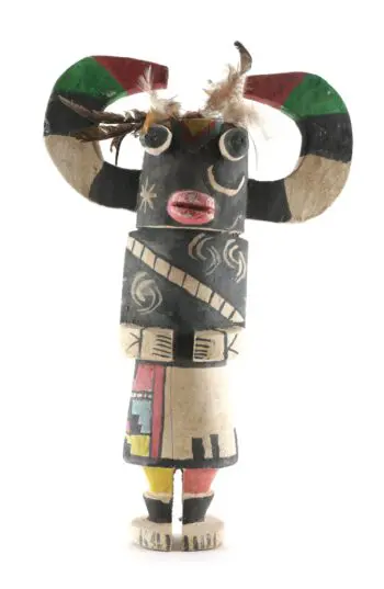 Oude Hopi Ram kachina (Wawash Katsina) met horens – 37 cm – detailfoto