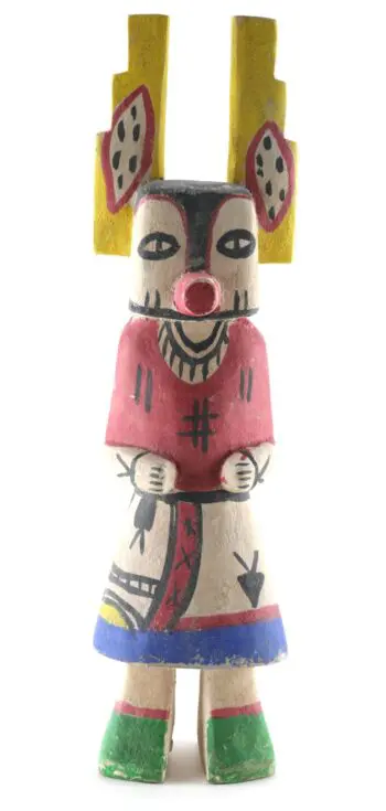 Hopi Hemis kachina pop met gele hoofdtooi – Ben Spangberg collectie – detailfoto