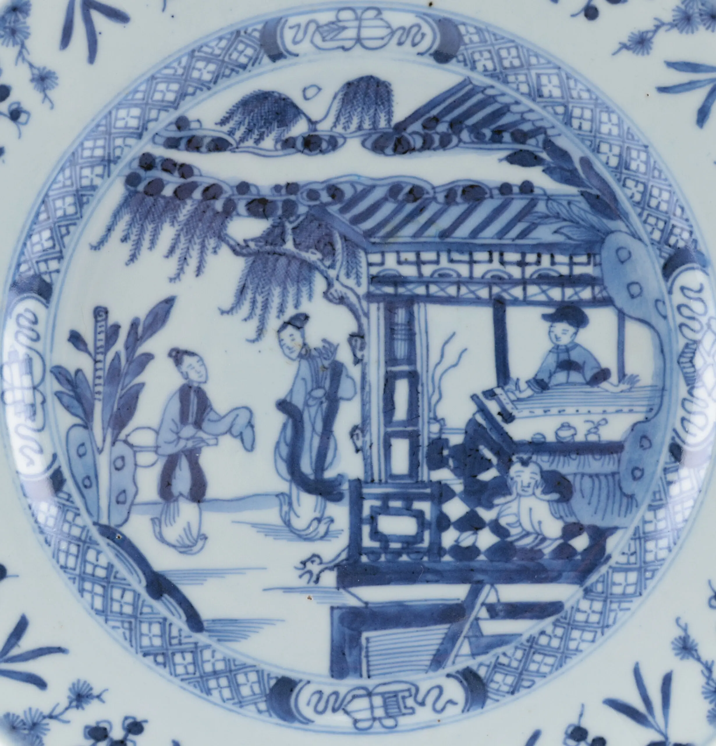 Chinese blue and white plate Romance of the Western Chamber Yongzheng 18th century - detail photo