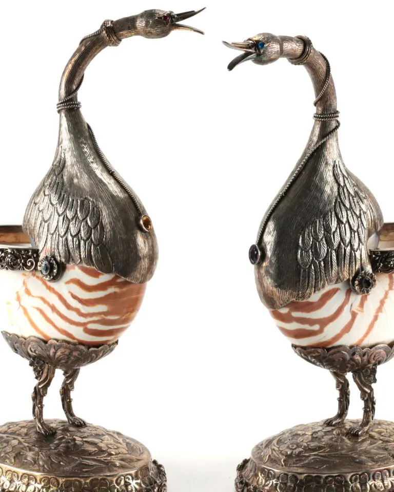 Silver Wunderkammer table pieces with nautilus shell - detail photo