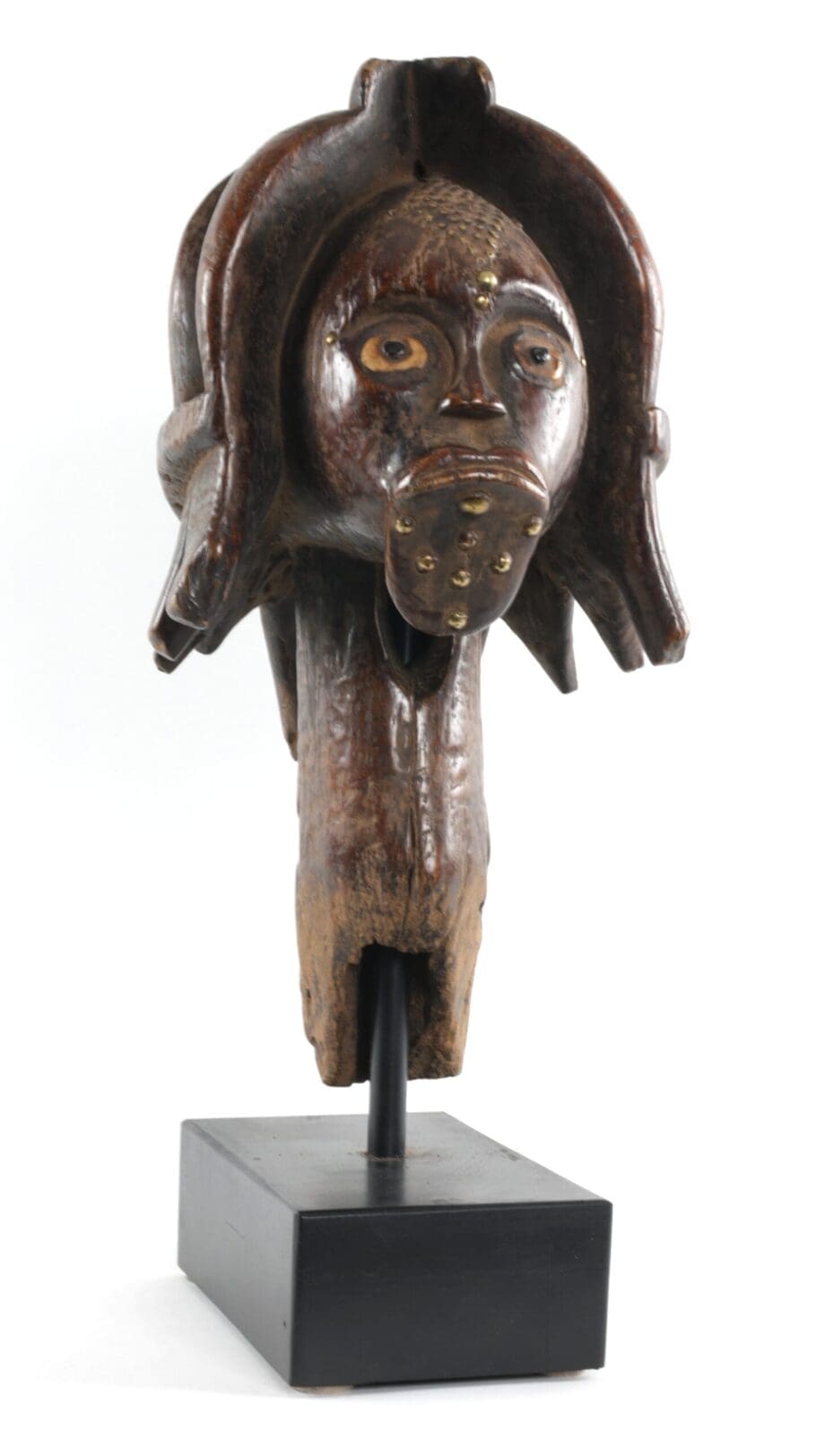 Okano Fang head with brass inlay - Gabon - Vergulde Kat