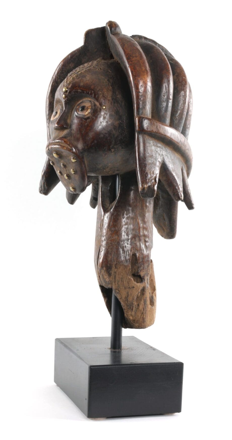 Okano Fang head with brass inlay - Gabon - Vergulde Kat