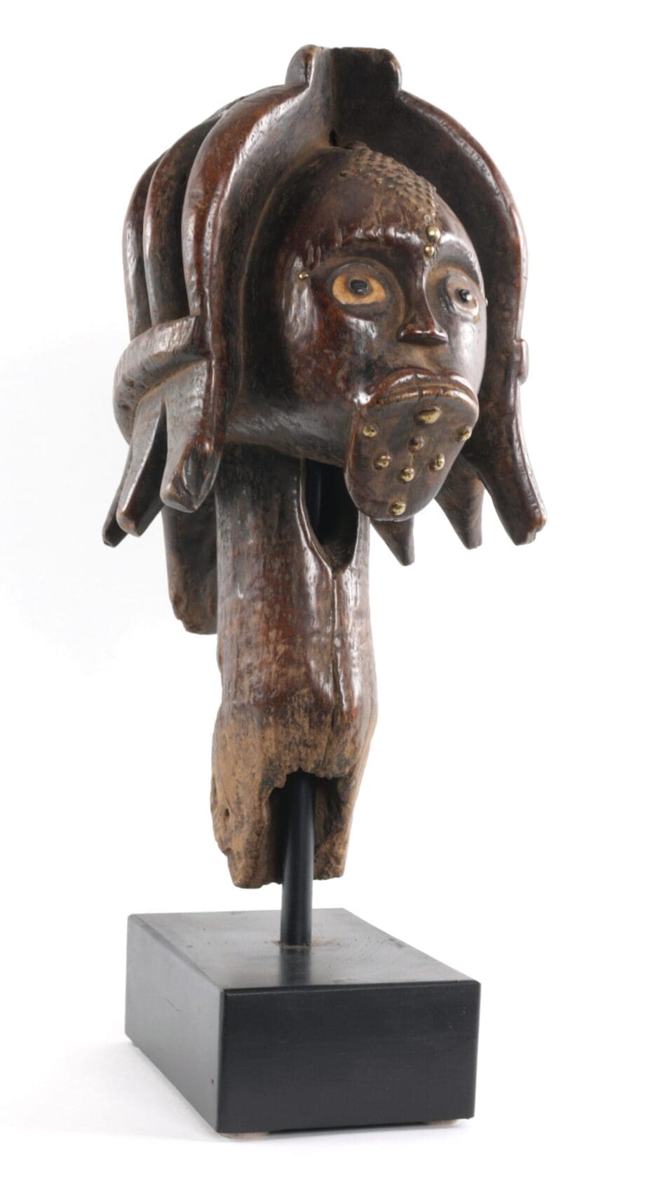 Okano Fang head with brass inlay - Gabon - Vergulde Kat