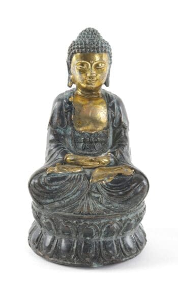 Antique bronze Buddha figurine - dhyanamudra, China ca. 1900 - detail photo