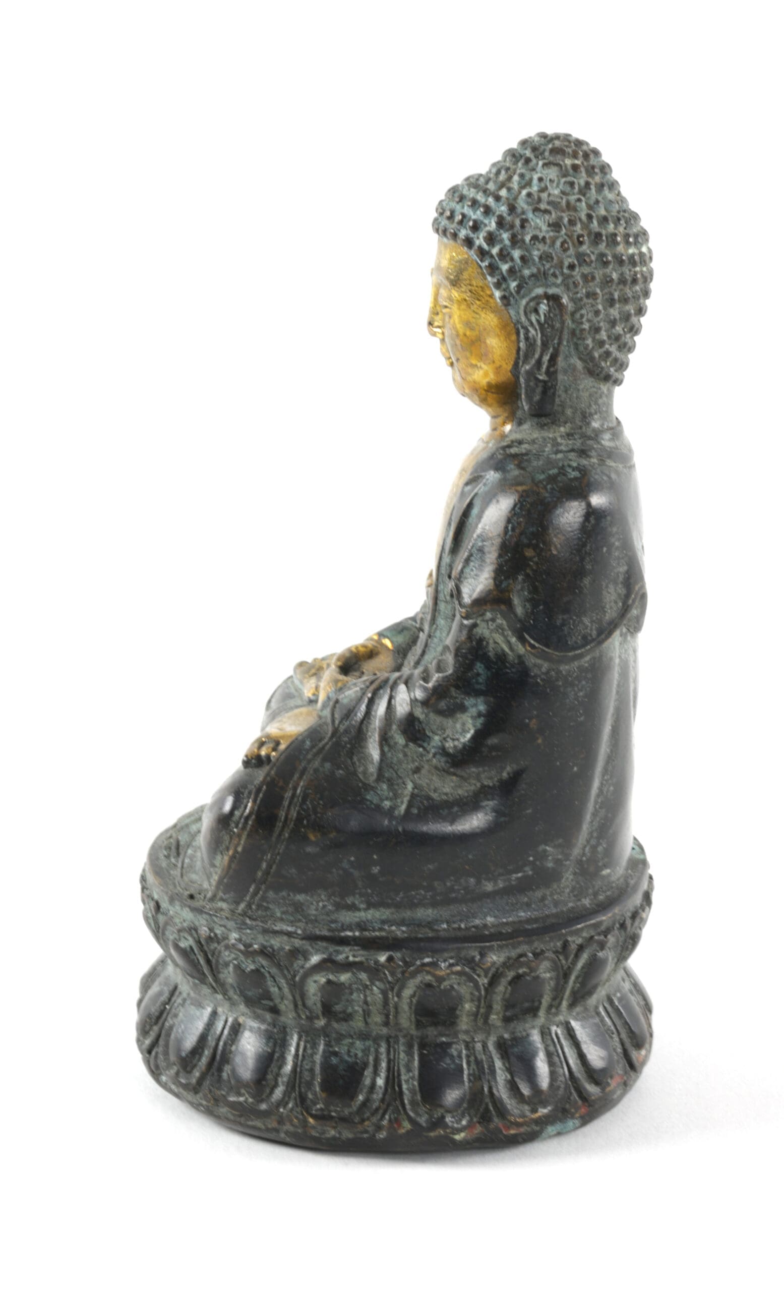 Antique bronze Buddha figurine - dhyanamudra, China ca. 1900 - detail photo