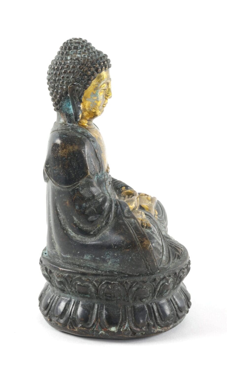 Antique bronze Buddha statue - dhyanamudra, China ca 1900 - Vergulde Kat