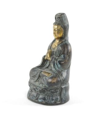 Guanyin figurine - partially gilded copper, China ca. 1900, marked - detail photo