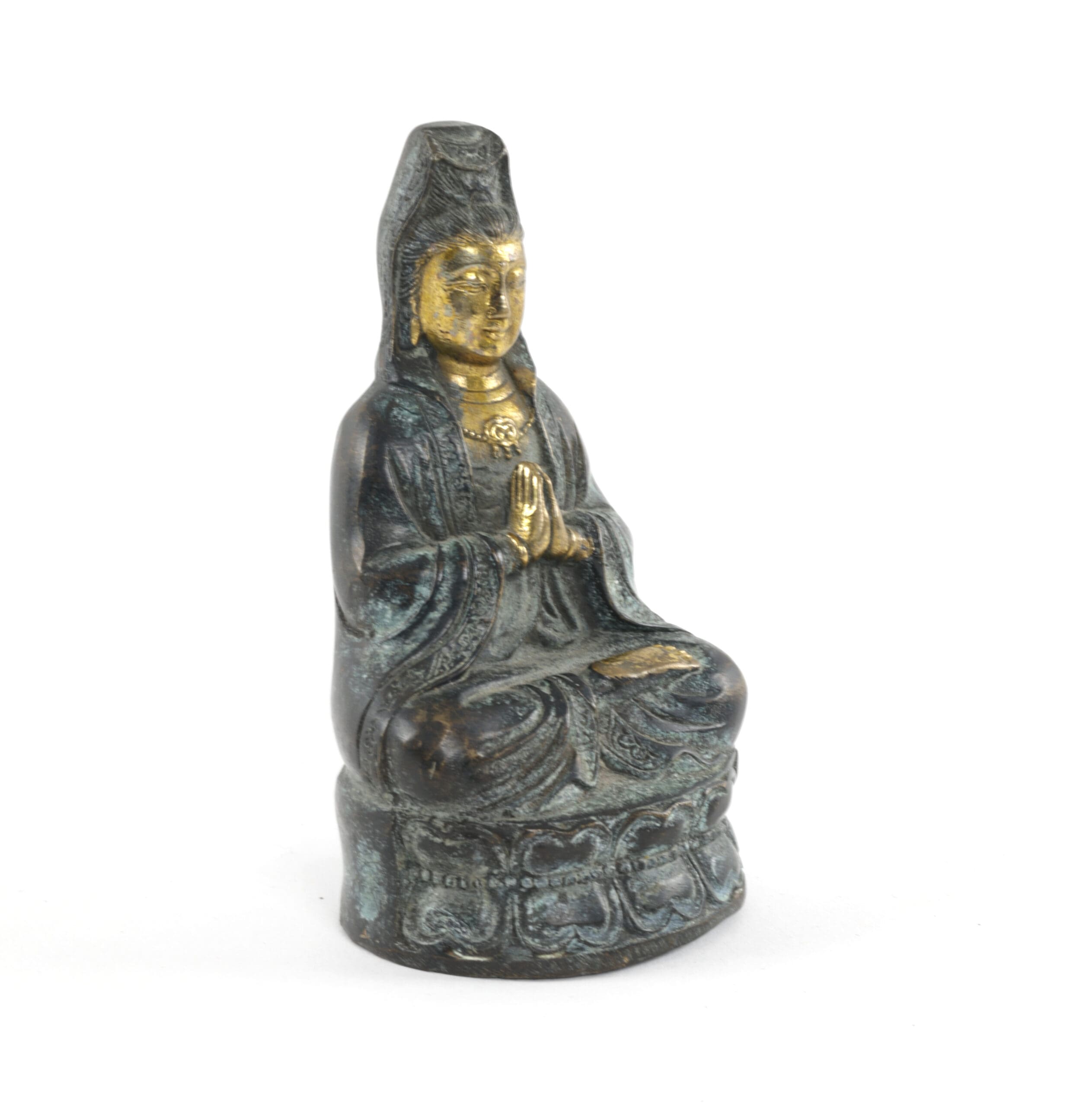 Figurine de Guanyin – cuivre partiellement doré, Chine vers 1900, marquée – photo de détail