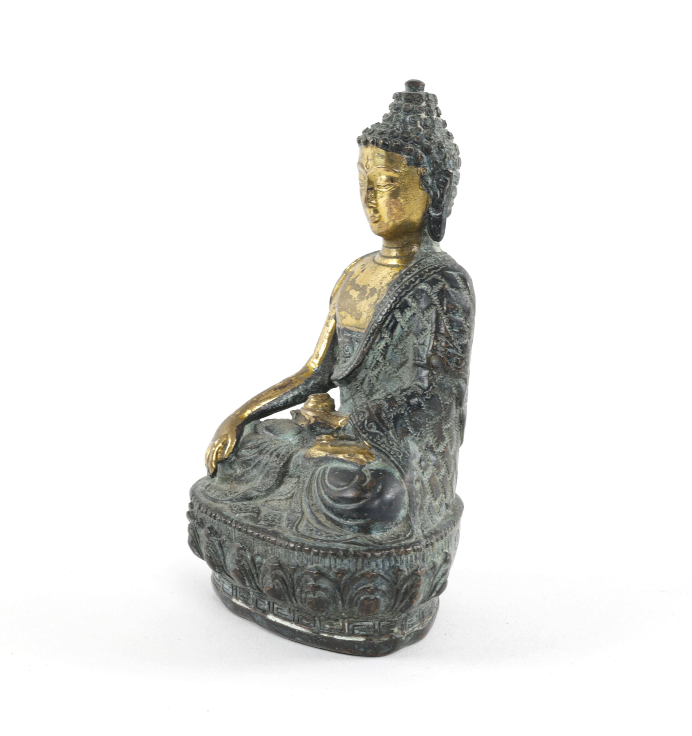 Shakyamuni Buddha figurine - partially gilded copper, China ca. 1900, marked - detail photo