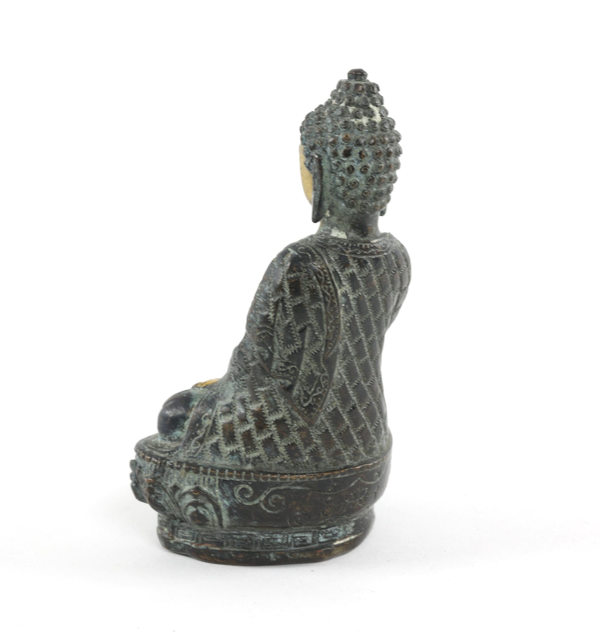 Shakyamuni Buddha figurine - partially gilded copper, China ca. 1900, marked - detail photo
