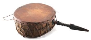 Dhyangro rituele drum met phurbu handvat – West Nepal (Magar) – detailfoto