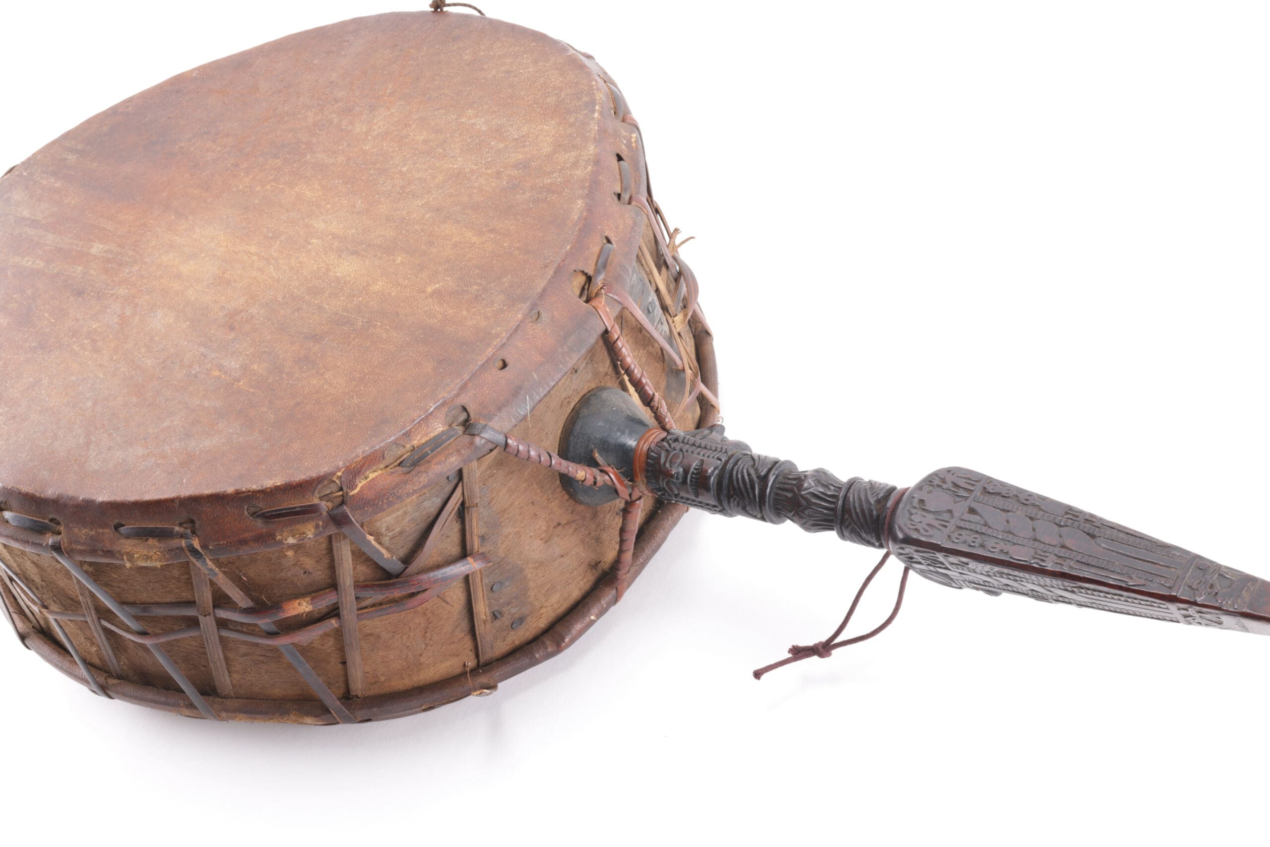 Dhyangro ritual drum with phurbu handle - West Nepal (Magar) - detail photo
