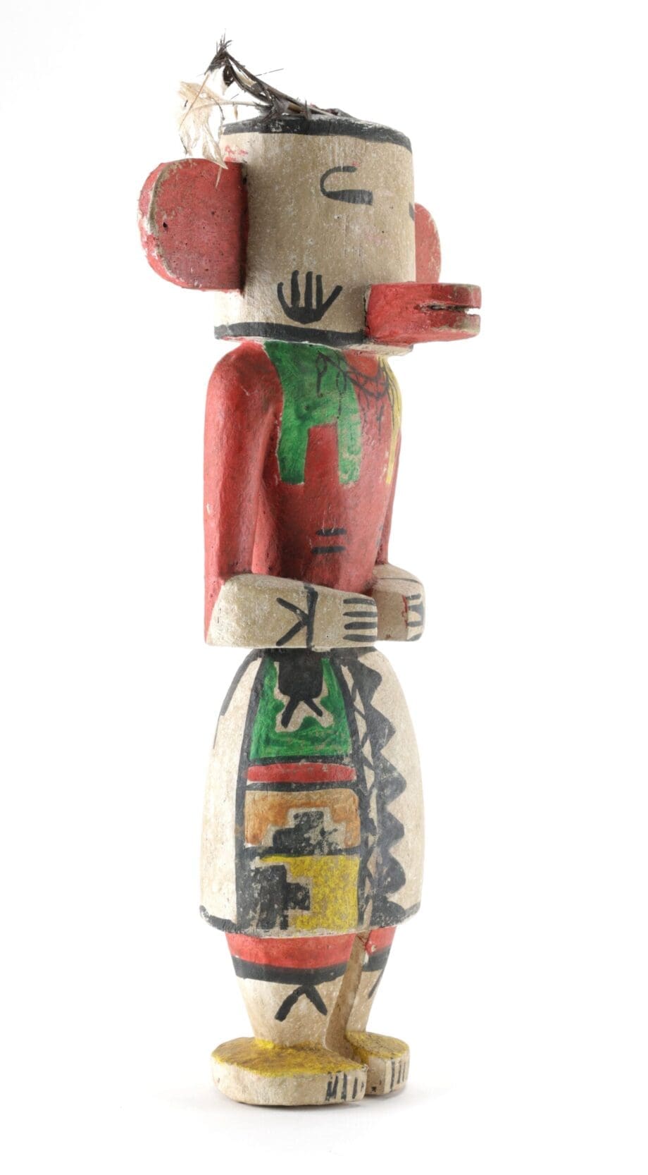Hopi Hemis kachina (variant) with handprints and original feather - 38 cm - Vergulde Kat