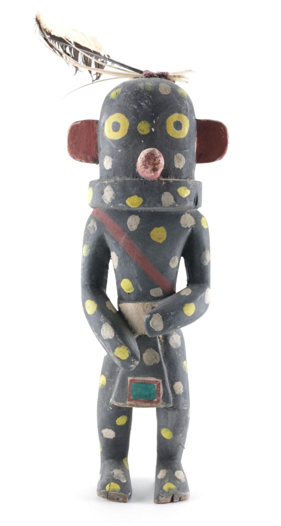 Kachina Hopi Chakwaina noire à pois colorés – 37 cm – Collection Ben Spangberg – Vergulde Kat