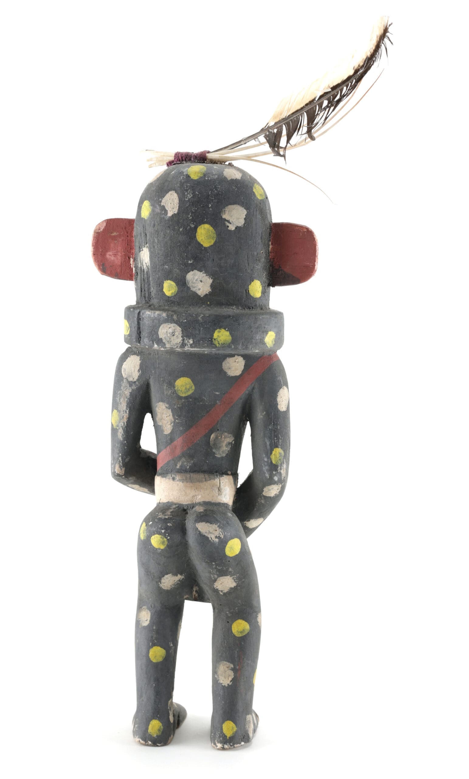 Kachina Hopi Chakwaina noir à pois colorés – 37 cm – Collection Ben Spangberg – photo de détail