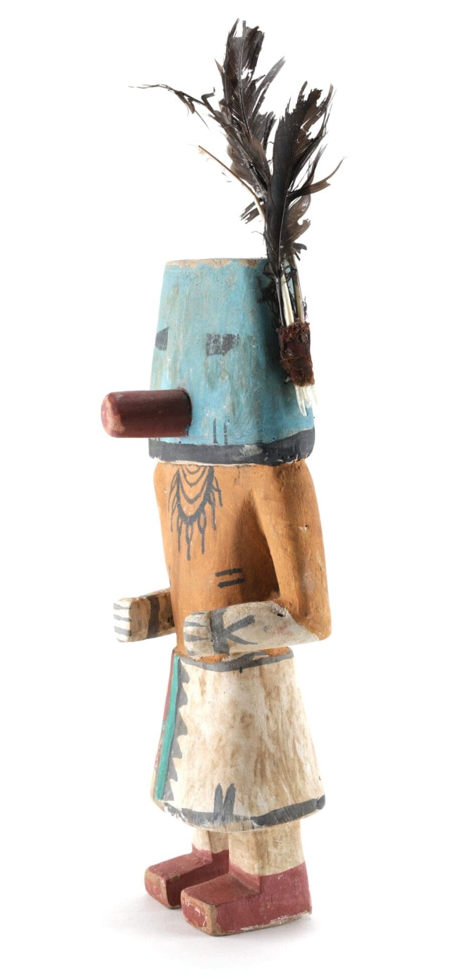 Old Hopi Chakwaina kachina with blue helmet and feathers - 25.5 cm - Vergulde Kat