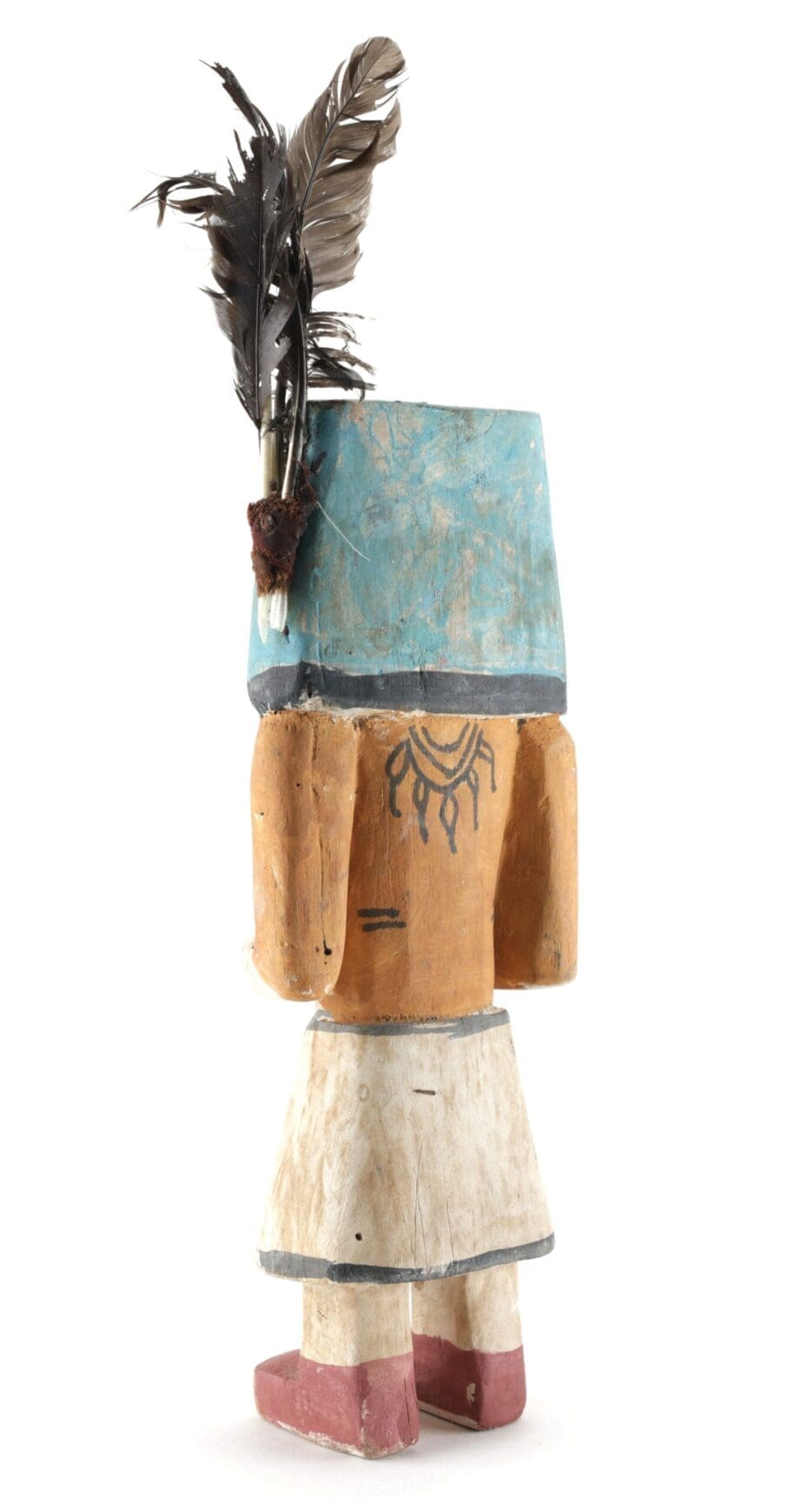 Old Hopi Chakwaina kachina with blue helmet and feathers - 25.5 cm - Vergulde Kat
