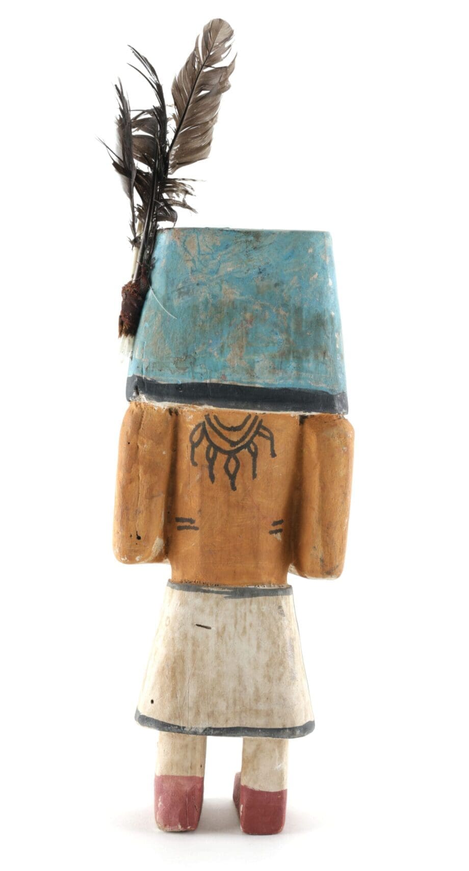 Old Hopi Chakwaina kachina with blue helmet and feathers - 25.5 cm - Vergulde Kat