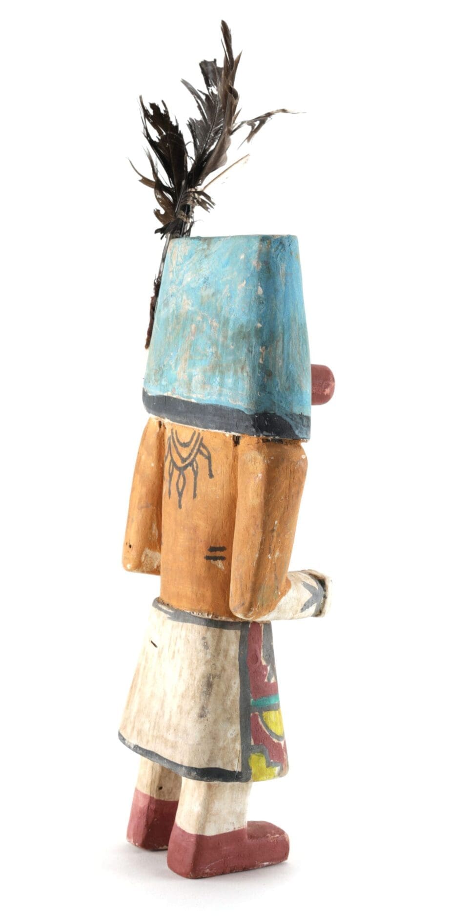 Old Hopi Chakwaina kachina with blue helmet and feathers - 25.5 cm - Vergulde Kat