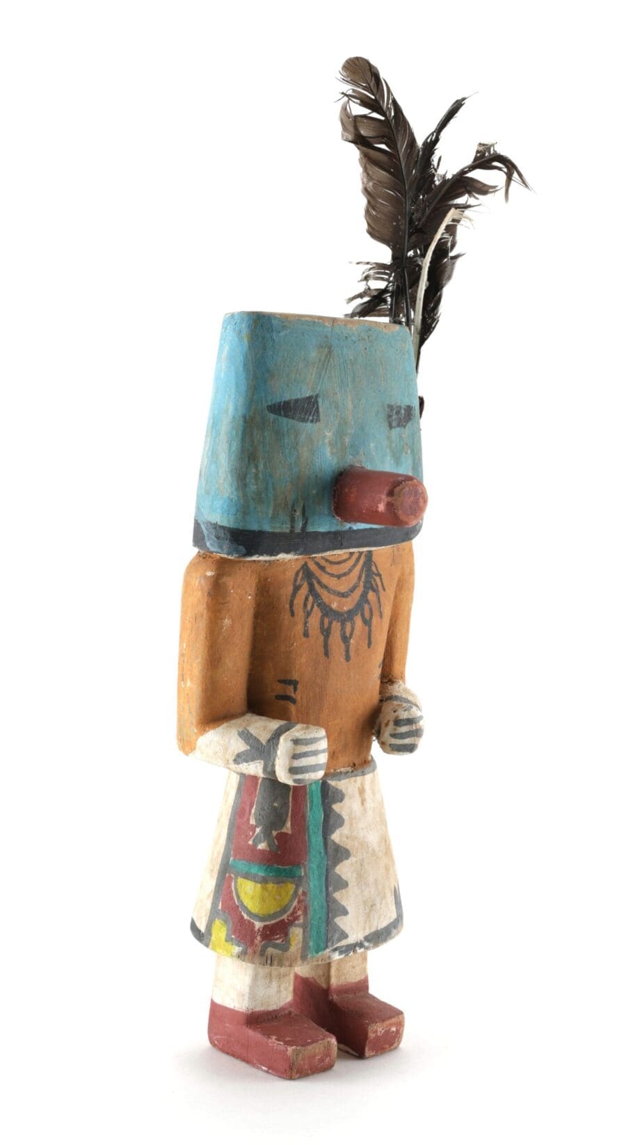 Old Hopi Chakwaina kachina with blue helmet and feathers - 25.5 cm - Vergulde Kat