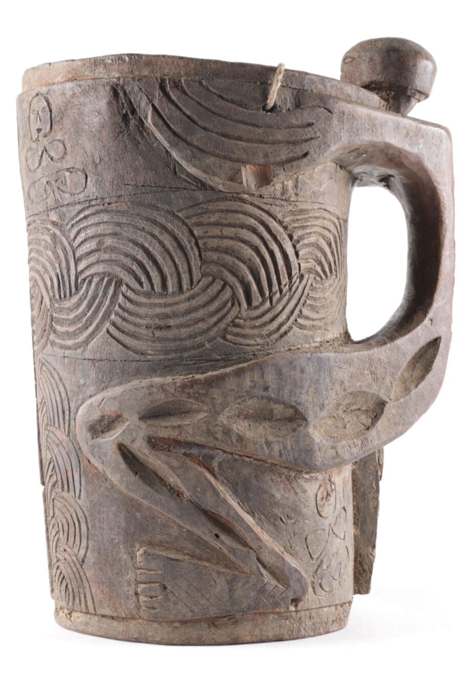 Large Nepalese wooden milk jug with handle in the shape of a monkey - 26 cm - Vergulde Kat
