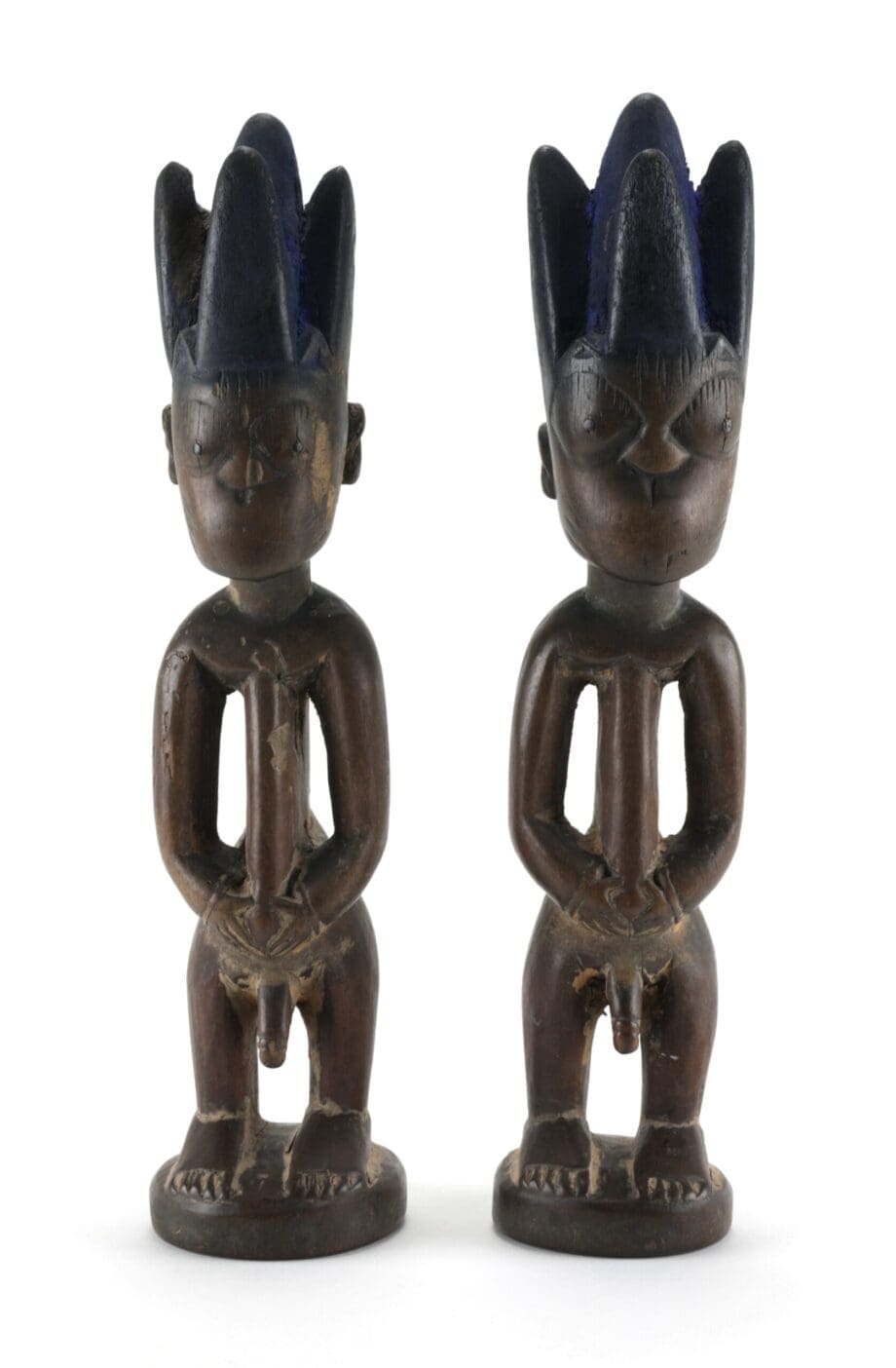 Couple d'hommes Ibeji yoruba aux cheveux bleus – Nigeria – Vergulde Kat