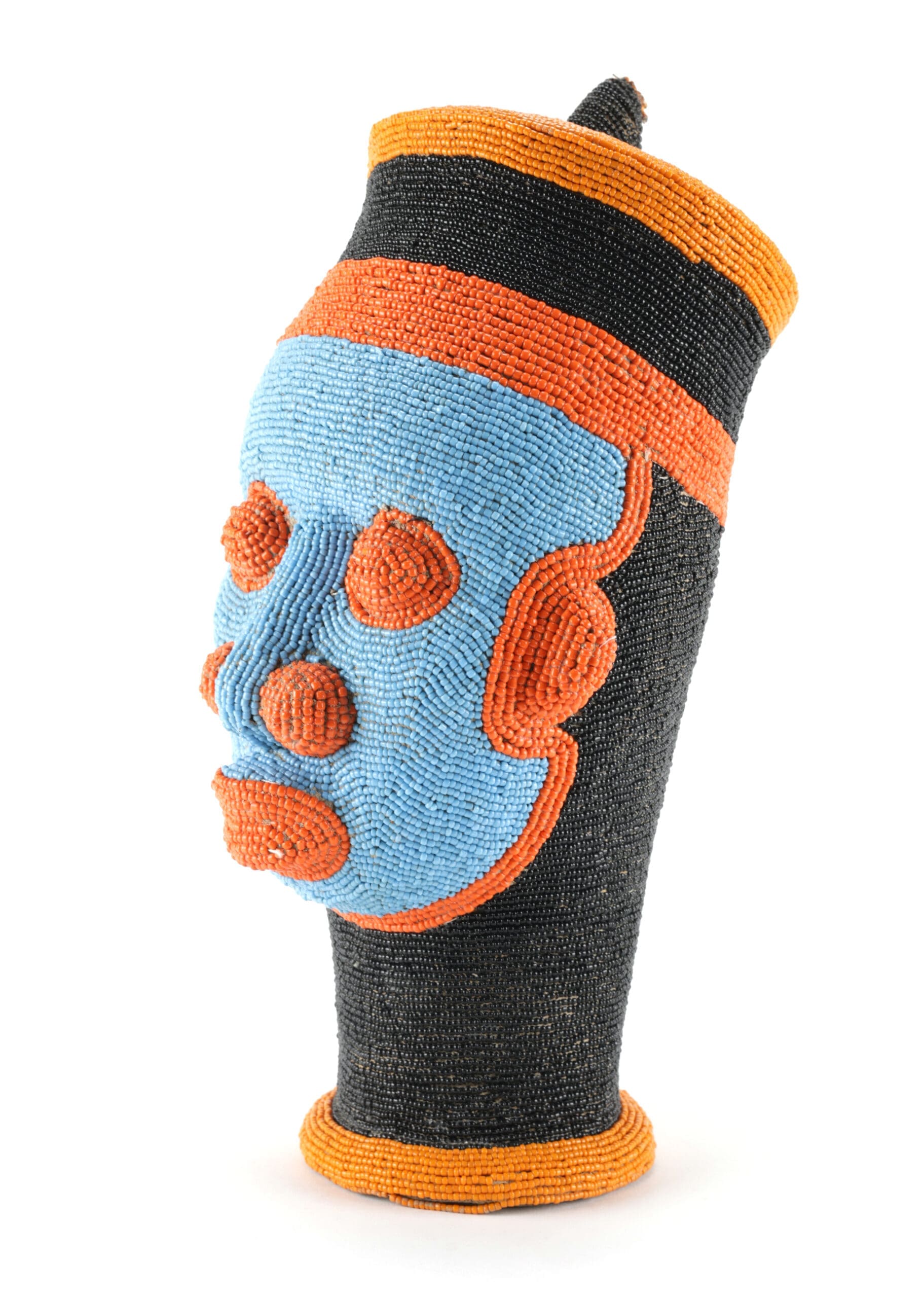 Masque perlé Bamileke – 34 cm art tribal Cameroun – photo de détail