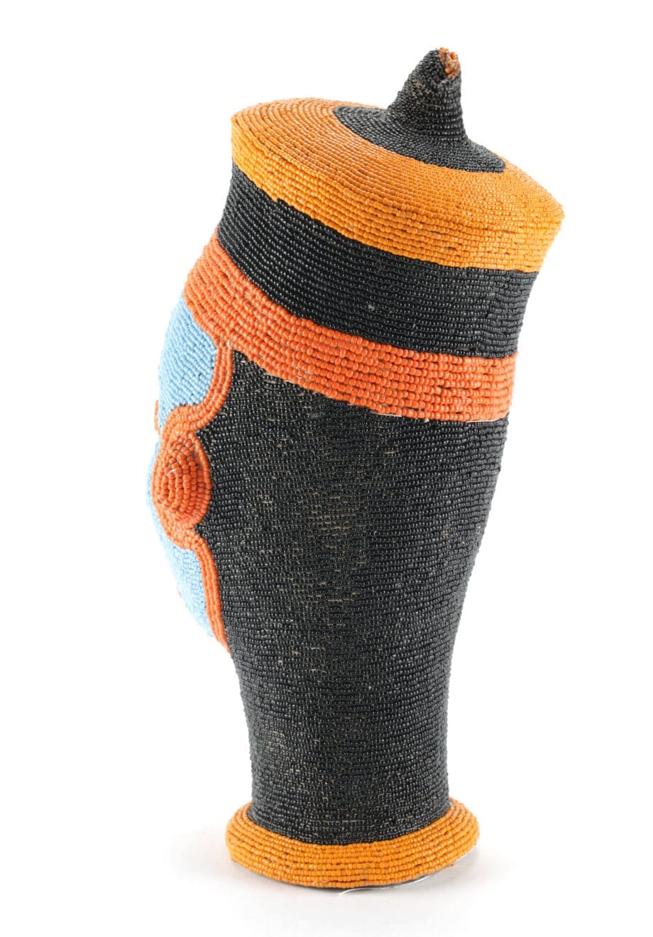 Masque à perles Bamileke – 34 cm, art tribal du Cameroun – Vergulde Kat