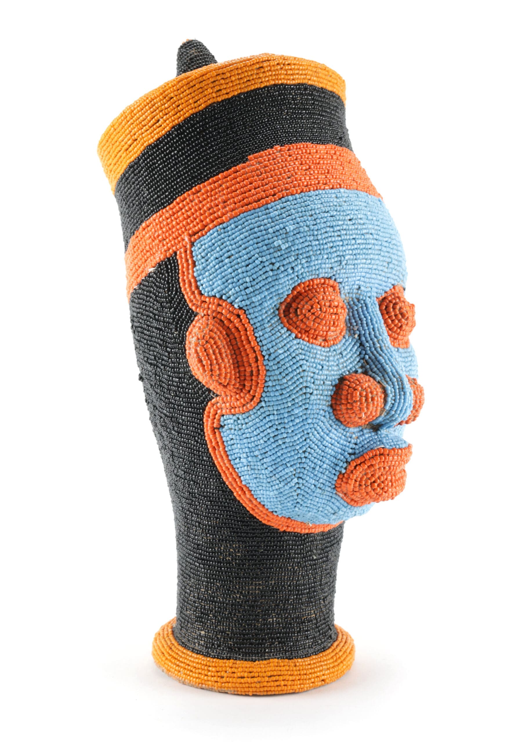 Masque perlé Bamileke – 34 cm art tribal Cameroun – photo de détail