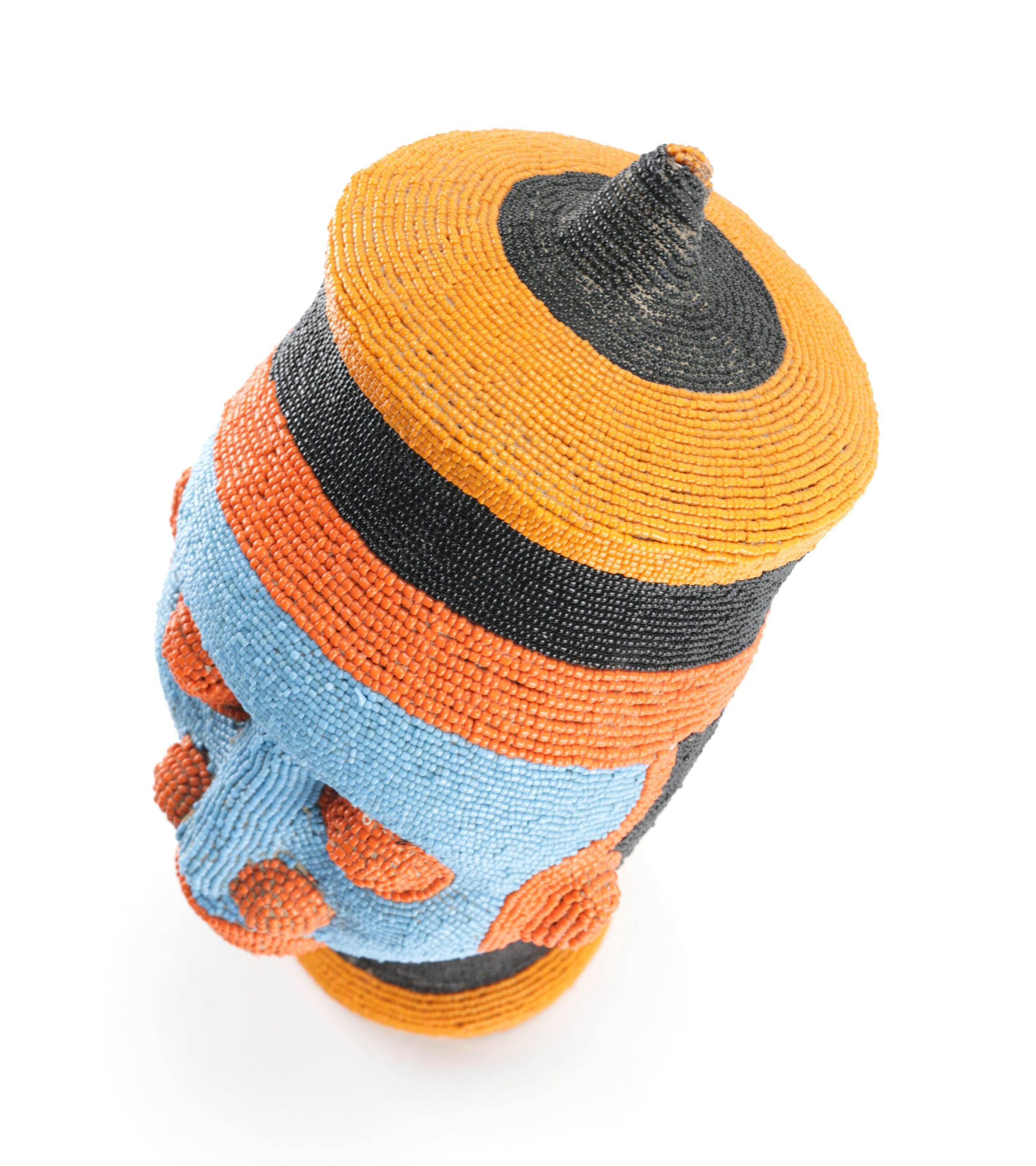 Masque perlé Bamileke – 34 cm art tribal Cameroun – photo de détail