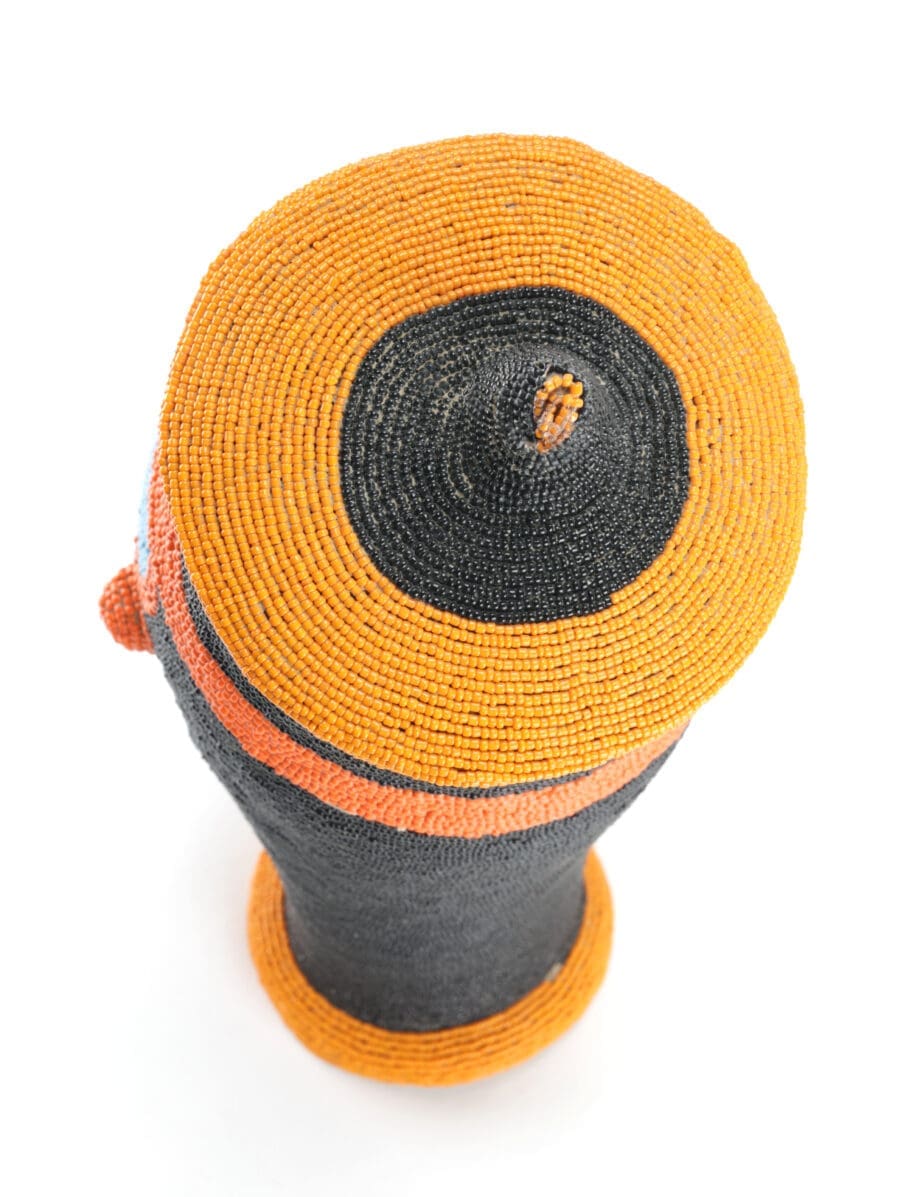 Masque à perles Bamileke – 34 cm, art tribal du Cameroun – Vergulde Kat