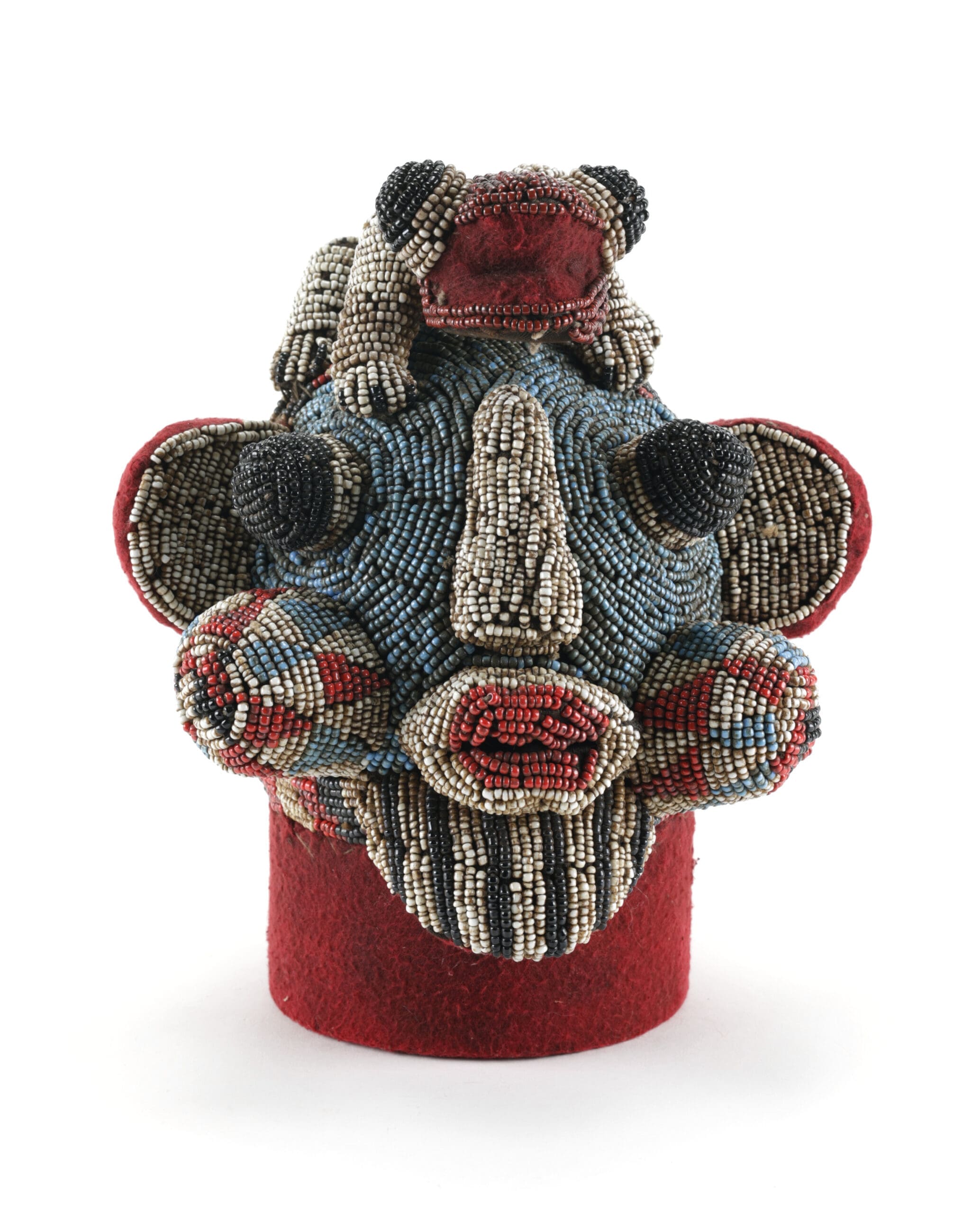 Bamileke beaded head with lizard - tribal art from Cameroon - detail photo