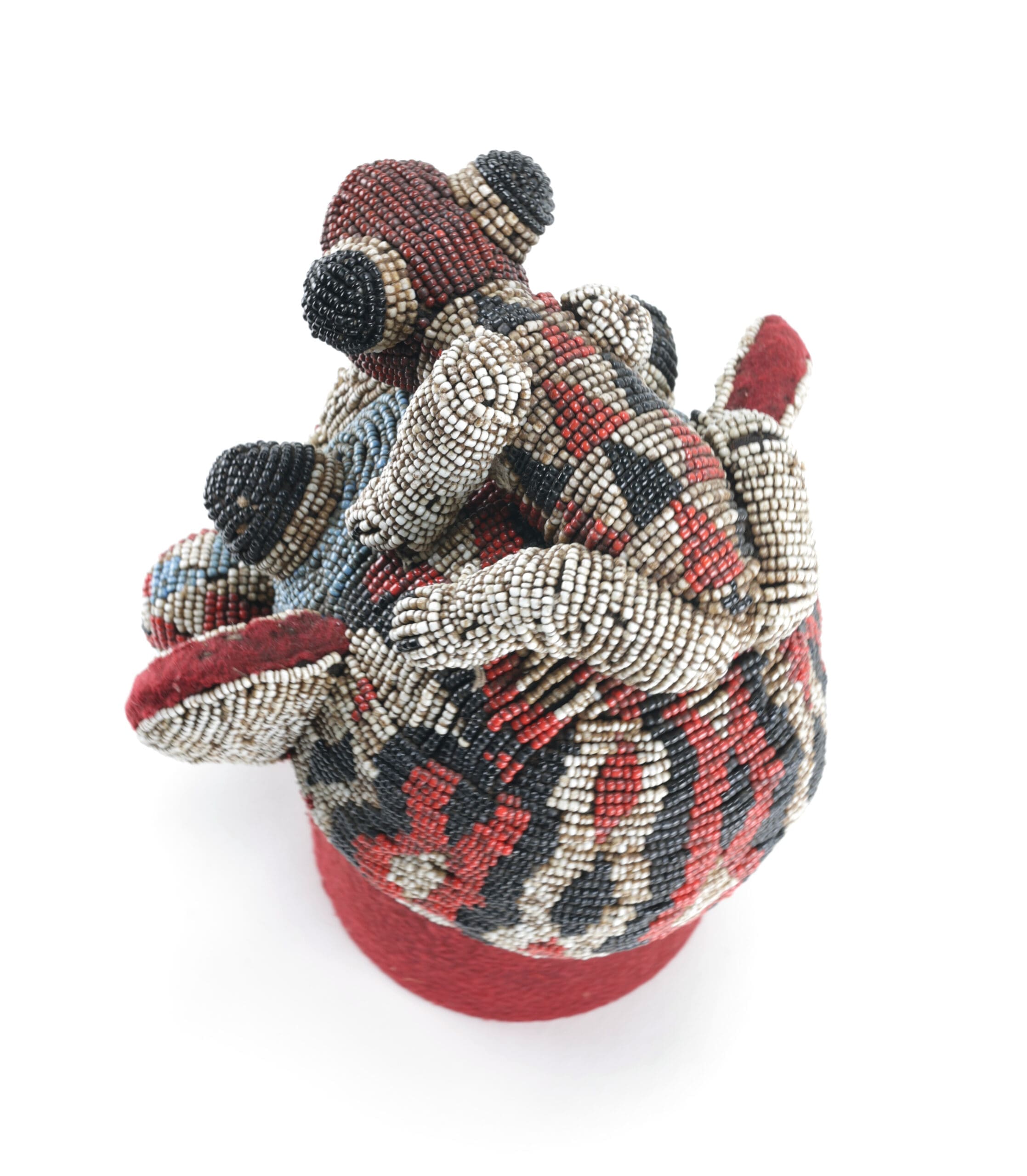 Bamileke beaded head with lizard - tribal art from Cameroon - detail photo