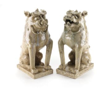 Authentic Japanese Komainu statues (Foo Dogs), 19th century, Agyō & Ungyō, 31 cm - detail photo