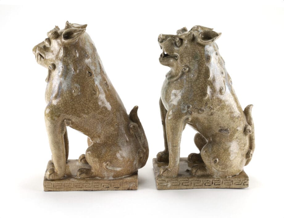 Authentieke Japanse Komainu beelden (Foo Dogs), 19e eeuw, Agyō & Ungyō, 31 cm – Vergulde Kat