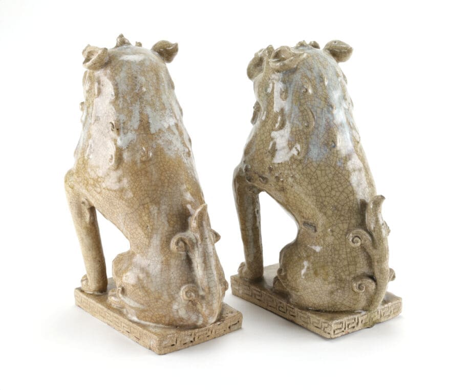 Authentieke Japanse Komainu beelden (Foo Dogs), 19e eeuw, Agyō & Ungyō, 31 cm – Vergulde Kat