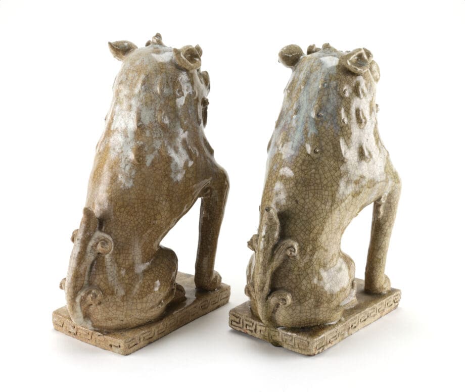 Authentieke Japanse Komainu beelden (Foo Dogs), 19e eeuw, Agyō & Ungyō, 31 cm – Vergulde Kat