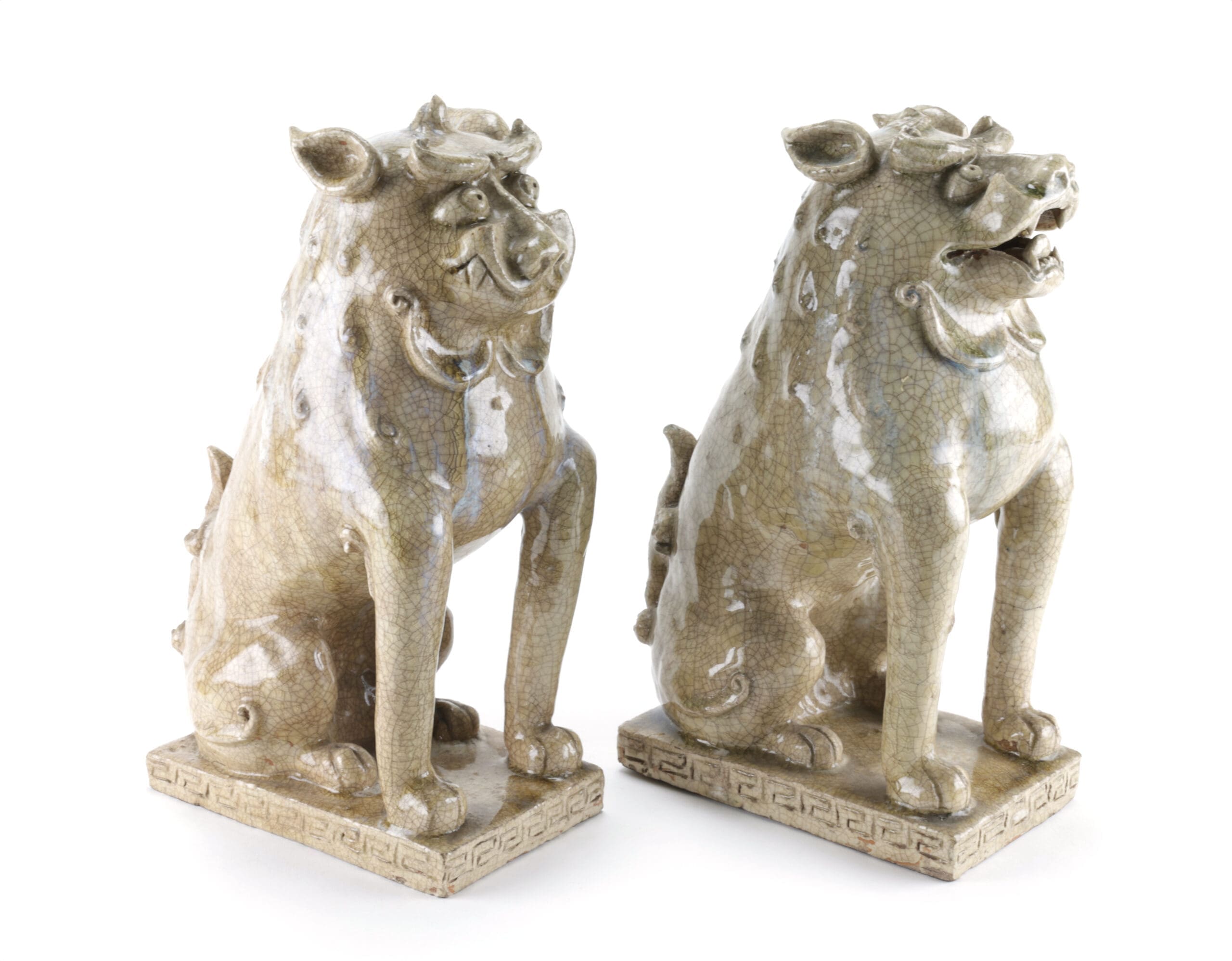 Authentieke Japanse Komainu beelden (Foo Dogs), 19e eeuw, Agyō & Ungyō, 31 cm – detailfoto