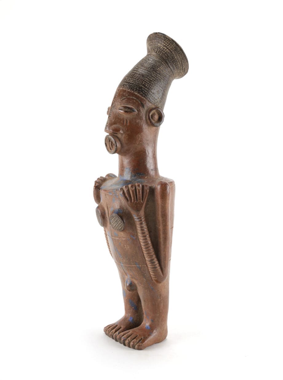 Autentica statuetta Mangbetu in terracotta proveniente dal Congo, antecedente al 1950 – Vergulde Kat