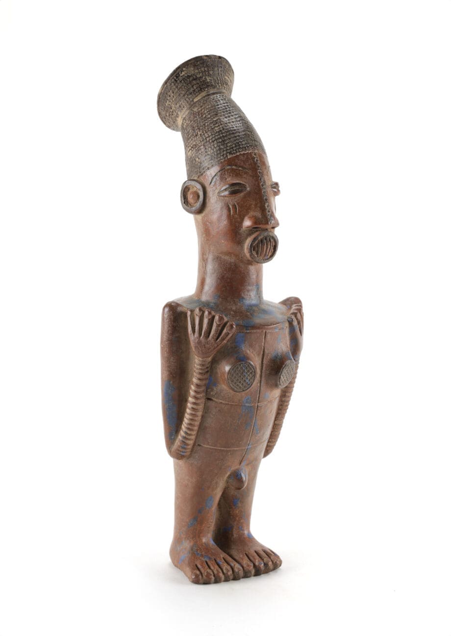 Autentica statuetta Mangbetu in terracotta proveniente dal Congo, antecedente al 1950 – Vergulde Kat