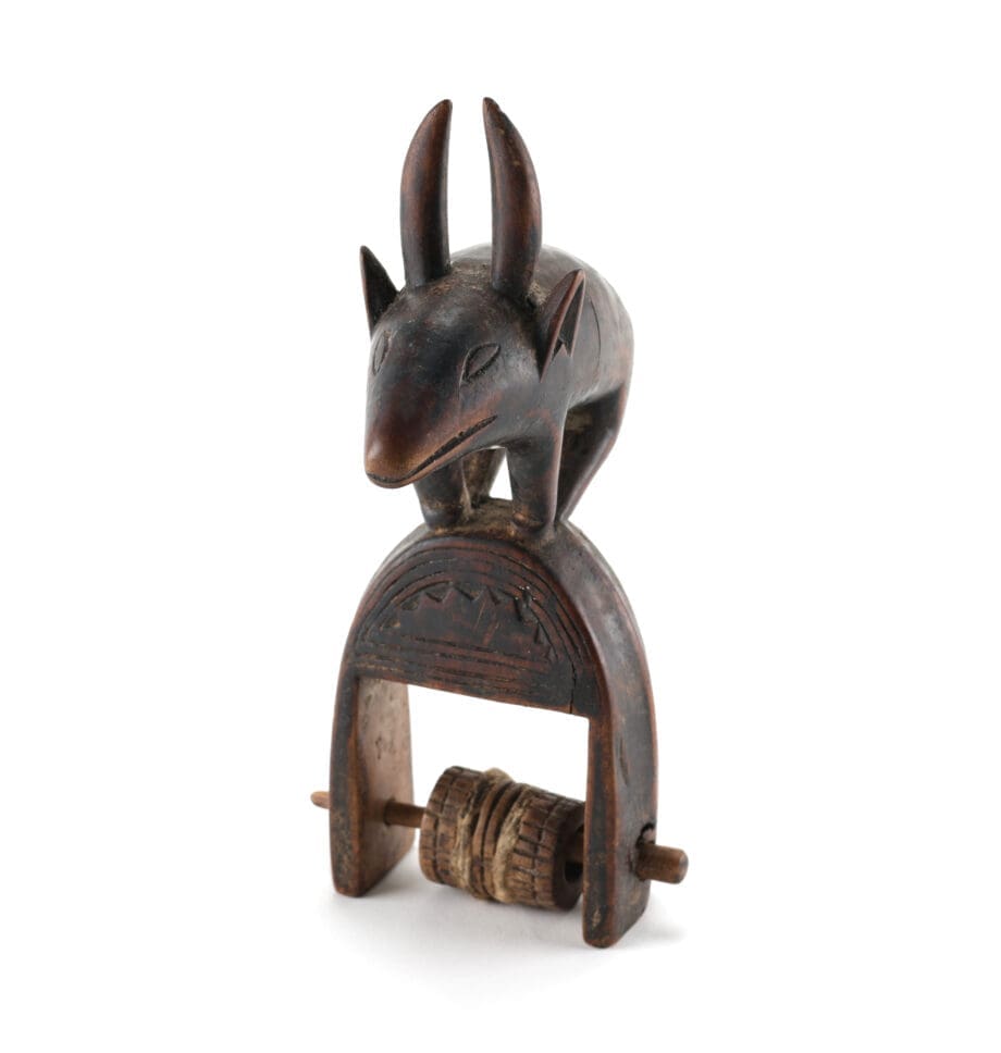 Guro weaving spool with antelope - Ivory Coast, 20.5 cm - Vergulde Kat
