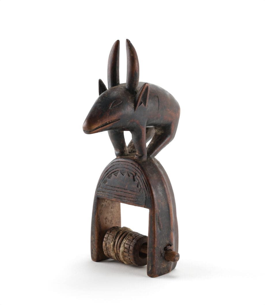 Guro weaving spool with antelope - Ivory Coast, 20.5 cm - Vergulde Kat