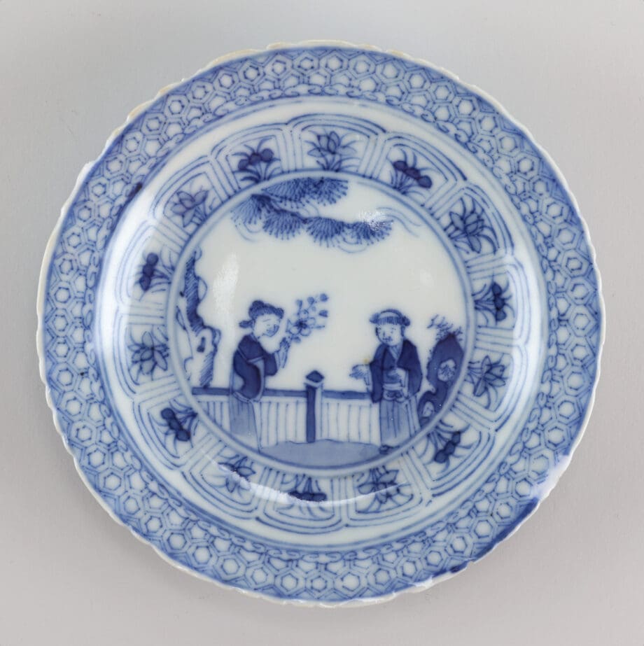 Set of Kangxi plates blue and white with garden scene (marked) - 11.5 cm - 17th century - Vergulde Kat