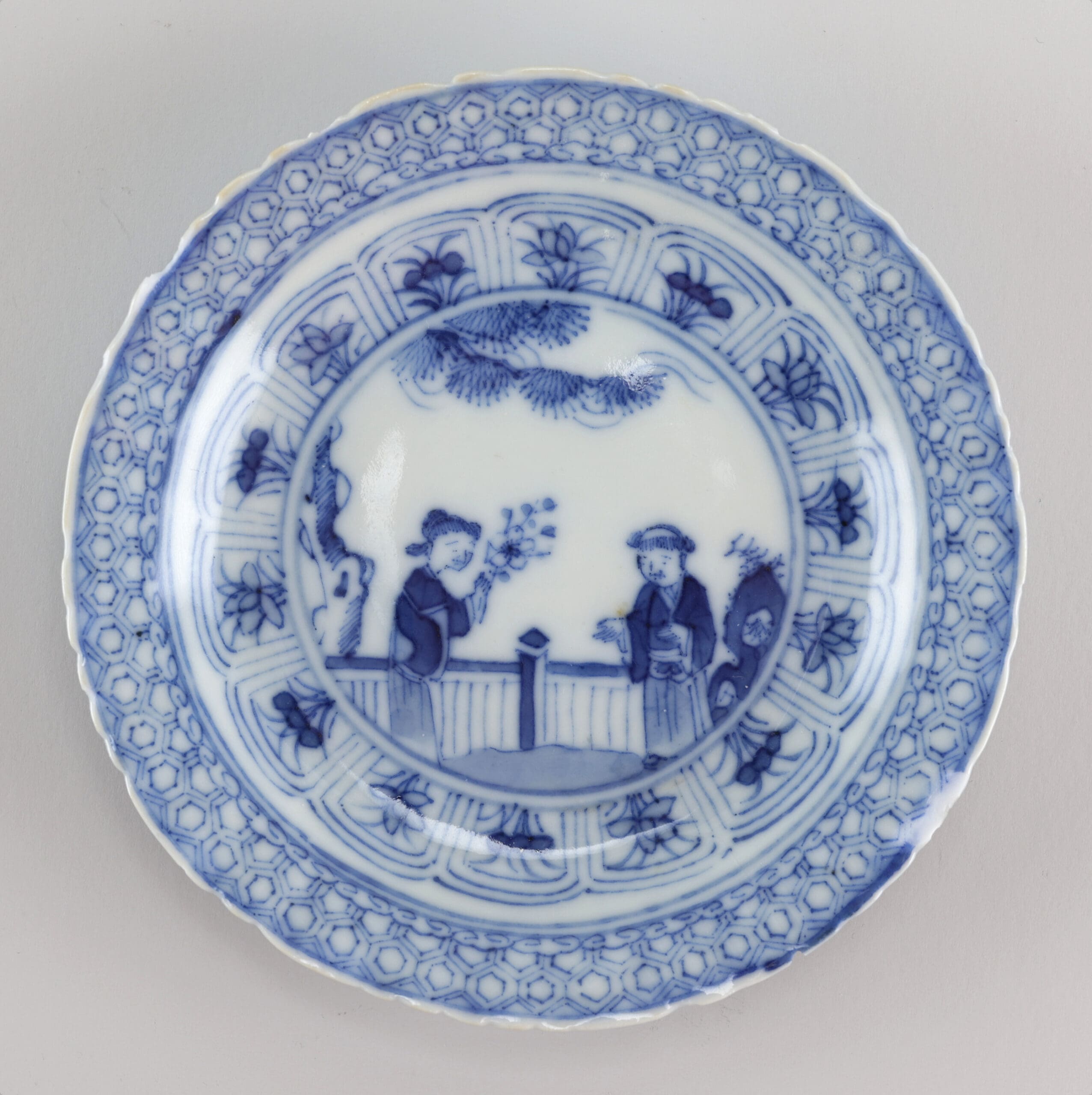 Set of Kangxi plates blue and white with garden scene (marked) - 11,5 cm - 17th century - detail photo