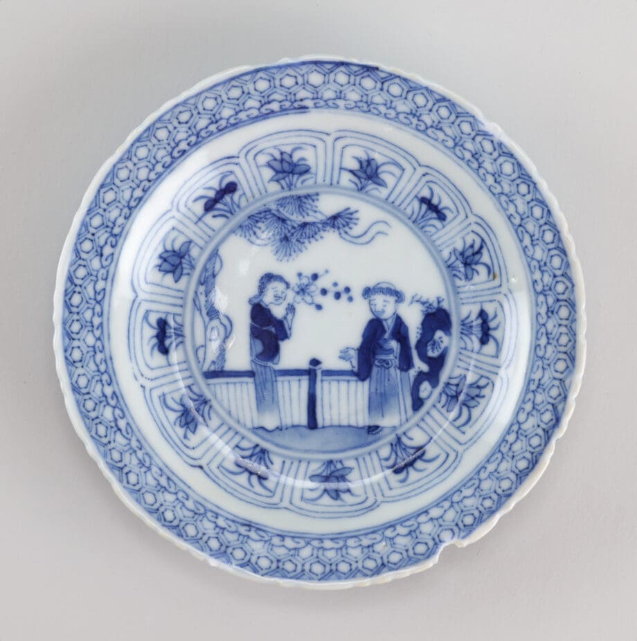 Set of Kangxi plates blue and white with garden scene (marked) - 11.5 cm - 17th century - Vergulde Kat