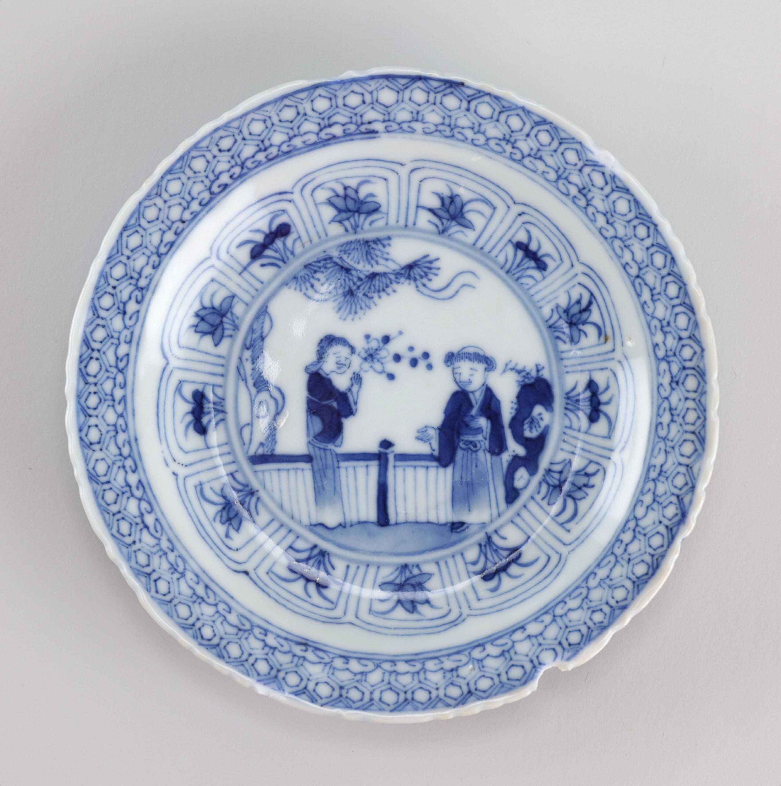 Set of Kangxi plates blue and white with garden scene (marked) - 11,5 cm - 17th century - detail photo