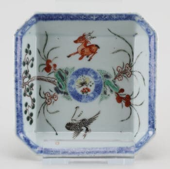 Kangxi plate Famille Verte with deer and crane - 12.6 cm - detail photo