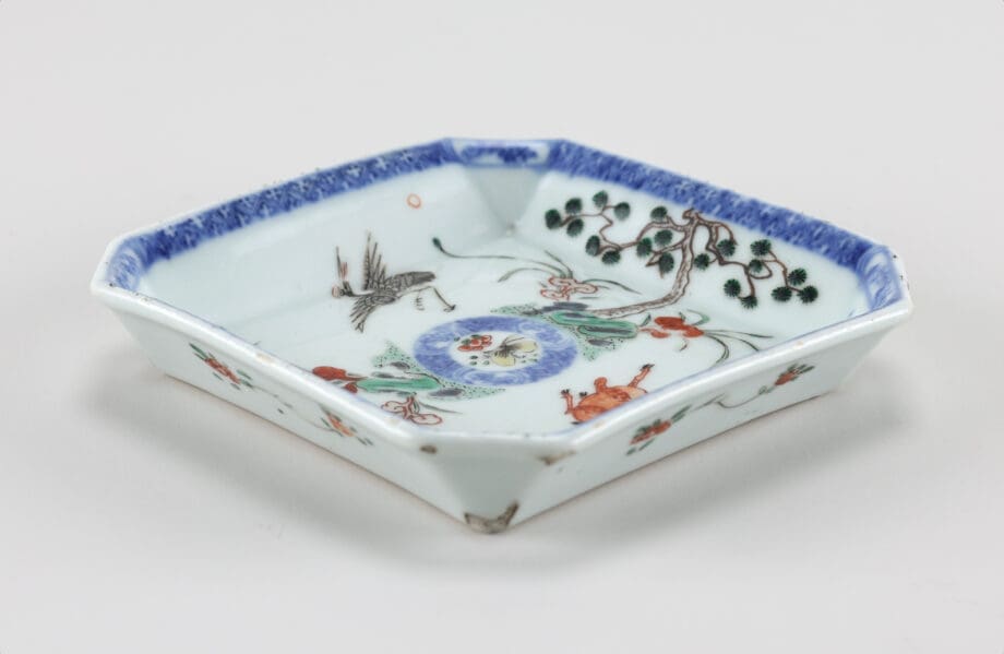 Assiette Kangxi « Famille Verte » avec cerf et grue – 12,6 cm – Vergulde Kat