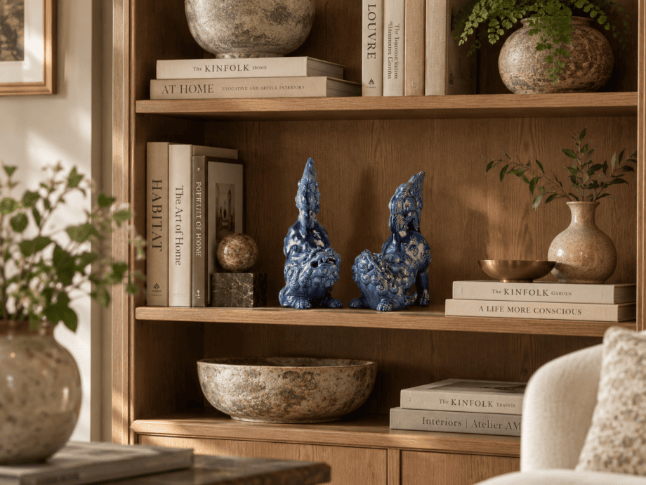 Set van 2 blauwe Japanse Foo Dogs – 19de eeuw keramiek – Vergulde Kat